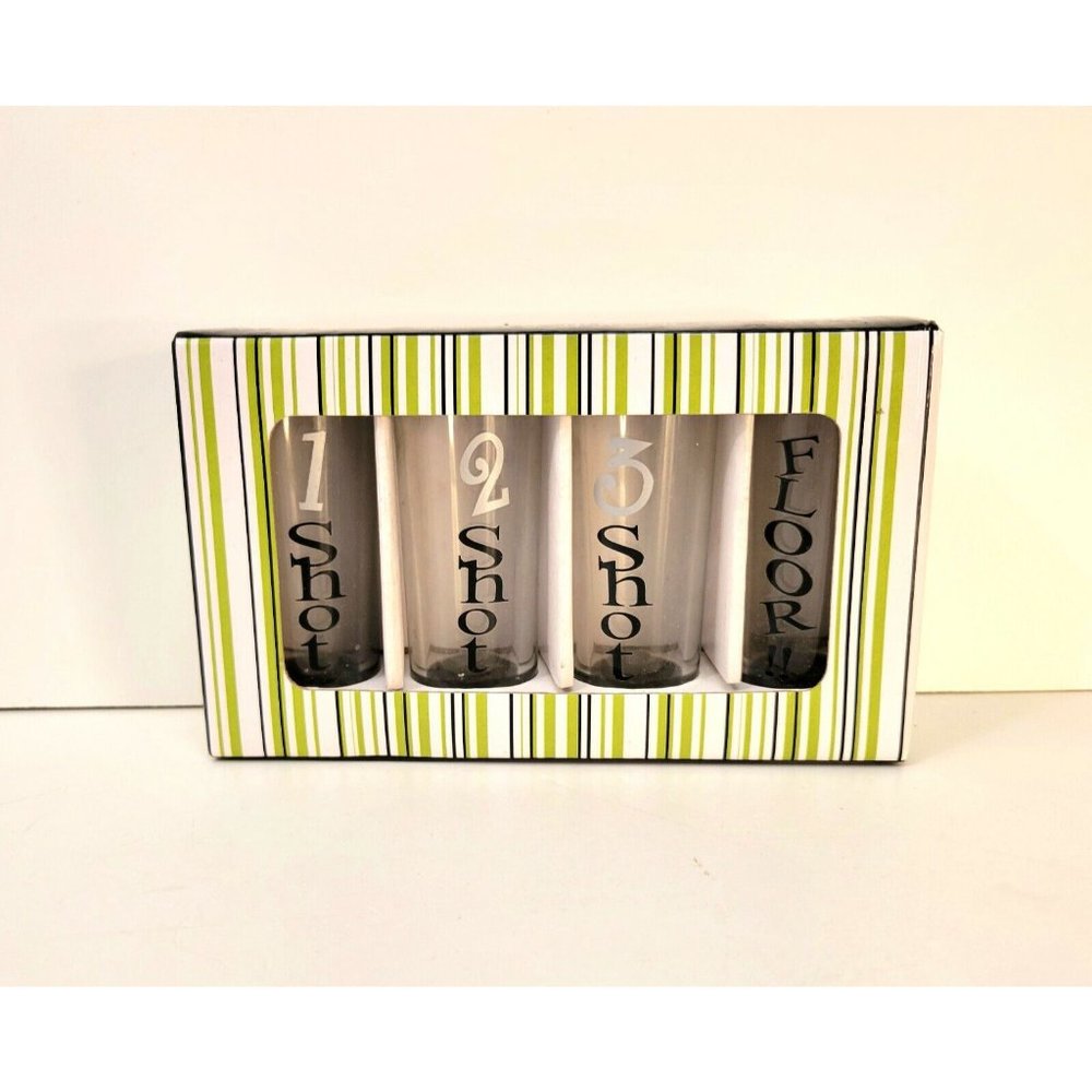 Funny Shot Glasses Set of Four, 1 Shot, 2 Shot, 3 Shot, Floor NIB - Picture 4 of 6